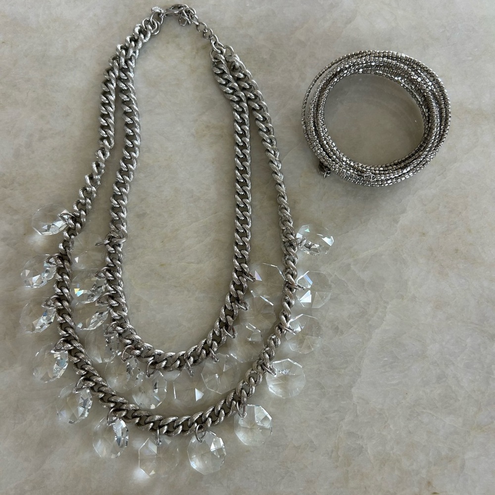 Stella & Dot statement crystal layered necklace and bracelet